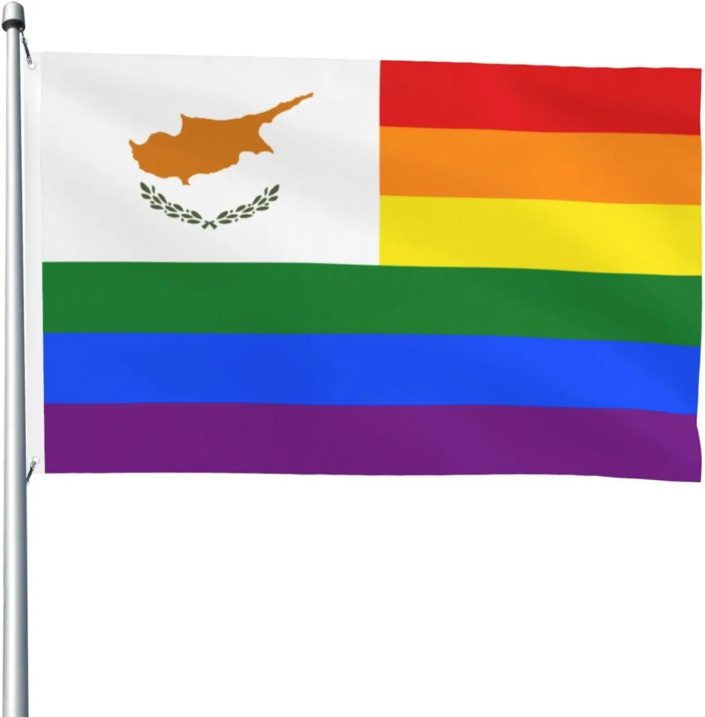 Flagnshow 100% Polyester Cyprus Rainbow Flag