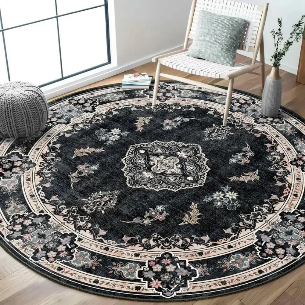

VIKAMA Bohemian Floral Vintage Round Rug - Non - slip Small Pad for Bedroom, Living Room & Bathroom Floors