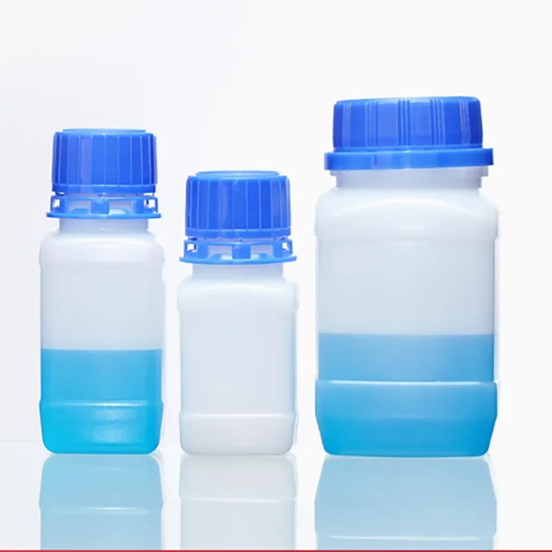 Blue cap plastic square bottle, chemical reagent bottling, HDPE anti-theft cap with inner cap sample bottle 60ml100ml250ml500ML