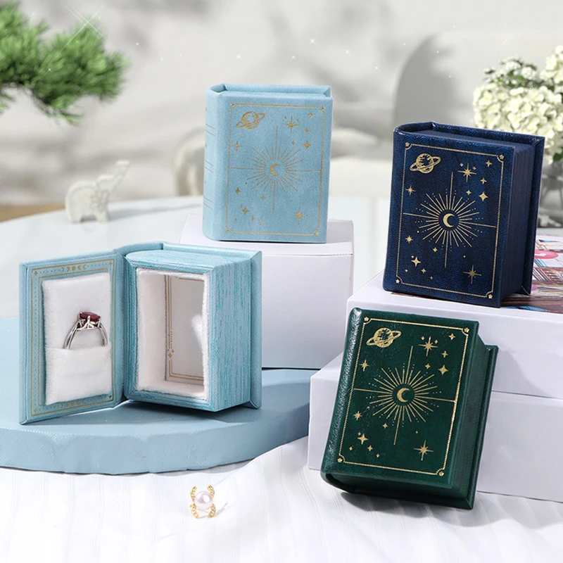 1PC PU Leather Book-shaped Ring Box With Suede Fabric Lining Creative Flip Lid Magnetic Ring Holder Jewelry Gift Case Accessorie