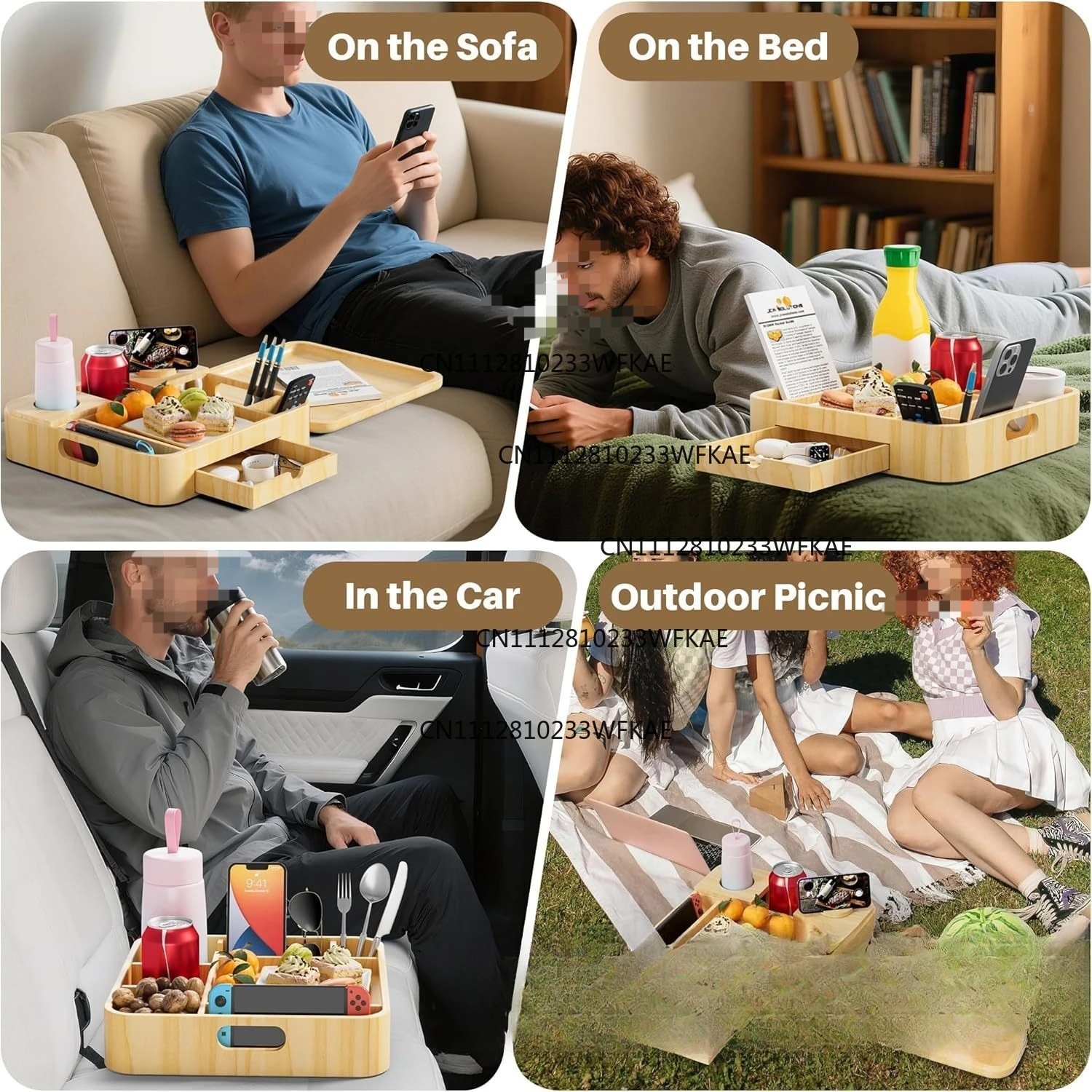 Wooden storage rack Home sofa drama wine glass Fruit storage tray with drawer Solid wood mobile phone snack rack