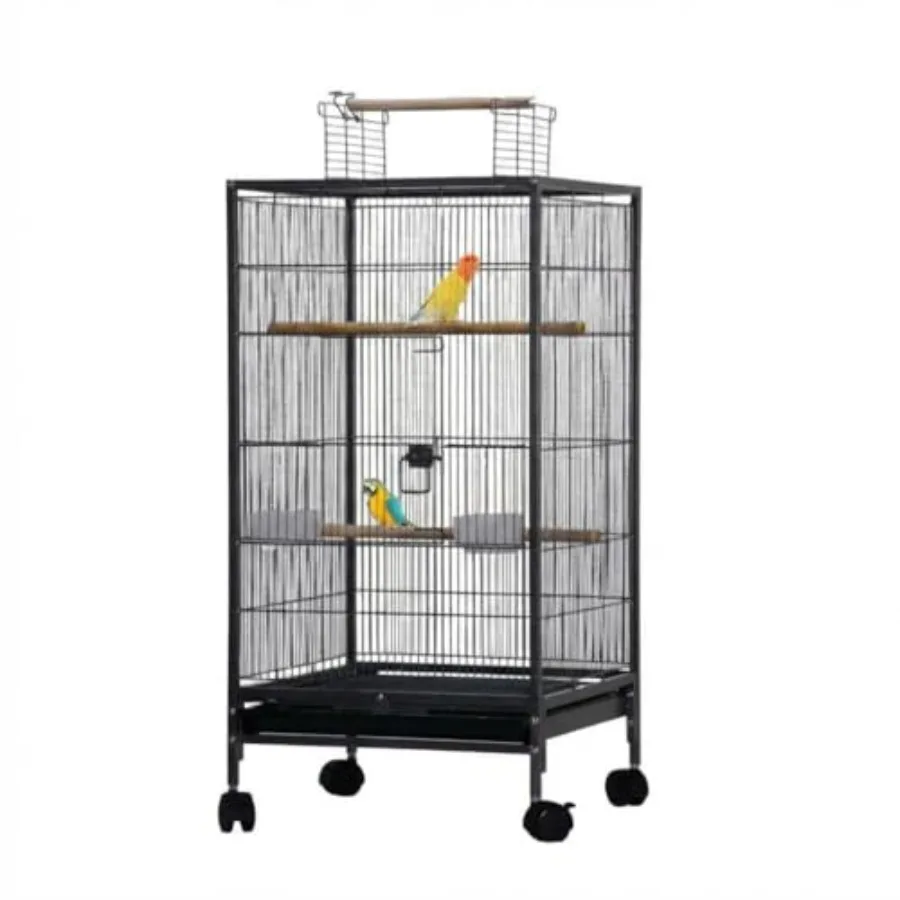 

40 Wrought Iron Bird Cage for Blue Tit Cockatiel Canary Budgerigar Conure: Play Open Top Rolling Stand Slide-Out Tray Feeders D