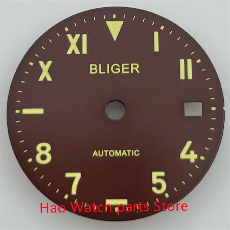 BLIGER 28.5mm Brown/Black Mens Watch Dial fit Miyota 8205 8215 821A MingzhuDG2813 3804 ETA 2824 2836 movement