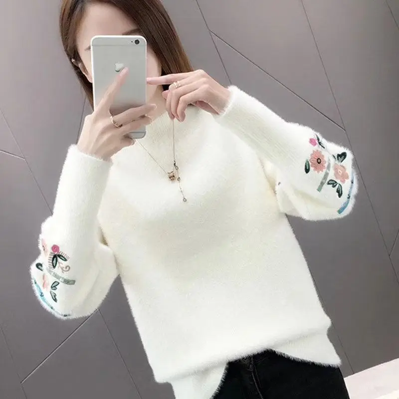 

Mink Velvet Cashmere Long Sleeve Sweater Pullover Women Autumn and Winter Short 2024 Knit Sweaters Female Top Q753