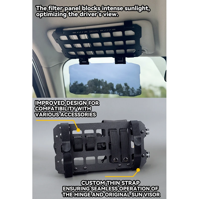 Aluminum alloy Sun Visor Molle Panel  sunshade hanging board tactical vehicle storage board car off-road interior modification