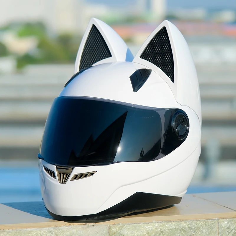 

Full Face Motorcycle Helmet Men Motocross Safety Helmet White Cat Ear Helmet Women Motorcycle Capacetes Casque DOT Approved