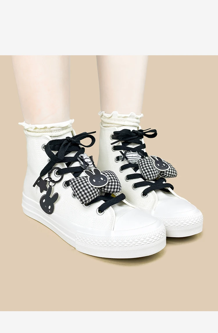 Amy and Michael Sweet Lolita Flache High-Top-Canvas-Sneaker für Damen, Niedliche Schleife, Schnürschuhe, Freizeitschuhe für Mädchen, Alltagsschuhe – Detail 6