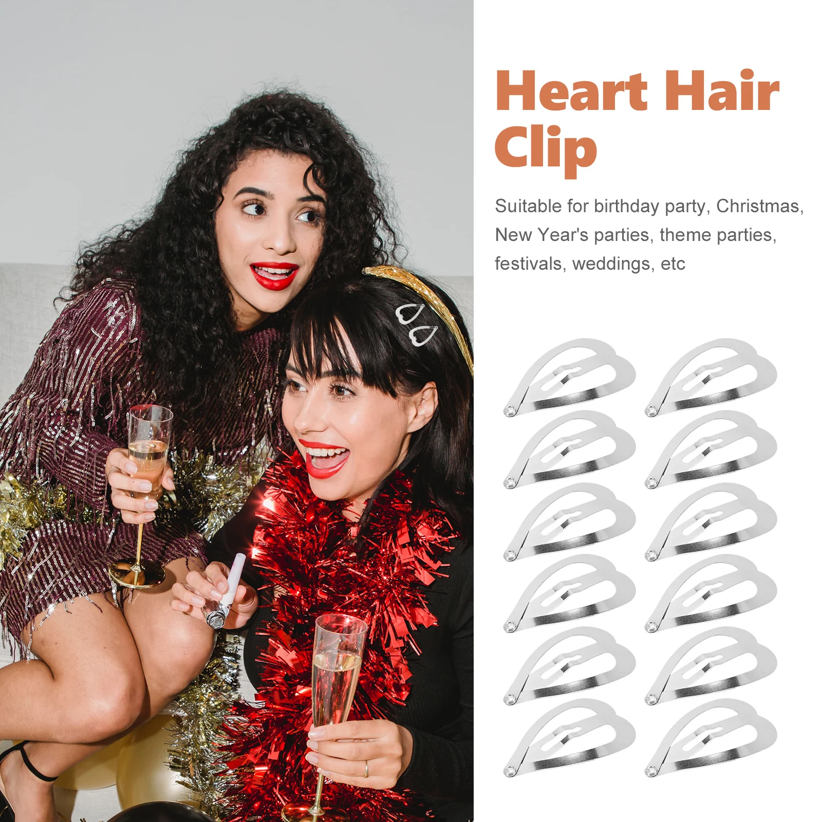 

100 Pcs Heart Hair Clips for Women Silver Color 3CM DIY Accessories Wedding Kawaii Hair Jewelry Snap Barrettes