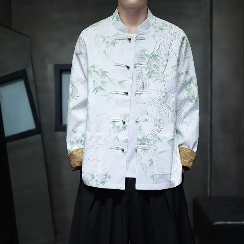 

New 2025 Men's Tang Costume Jaet with Bronze Buttons Traditional Chinese Sle Spring Autumn Outerwear Breathable Long Sve