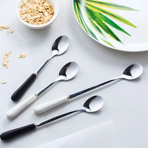 3Pcs Coffee Spoon Set Long Handle Stainless Steel Ice Tea Mixing Dessert Spoons for Home Bar Coffee Shop Dessert Spoons