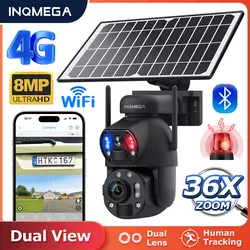 INQMGEA 4K 36X Zoom Dual Screen Solar Powered Camera Outdoor 8MP 4G / WiFi PTZ Dual PIR Detection Auto Tracking Security Cameras