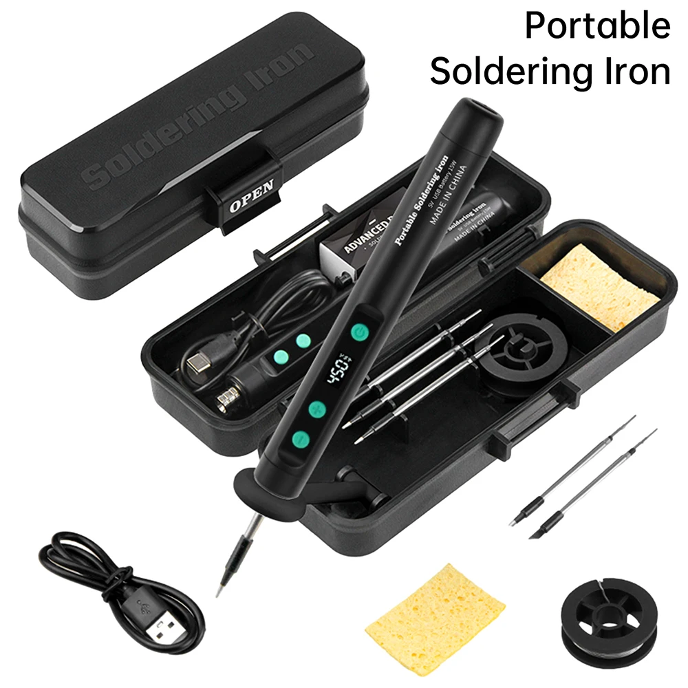 Soldador eléctrico inalámbrico de 15W, herramienta de soldadura de reparación portátil con temperatura ajustable de carga rápida de 1100mah