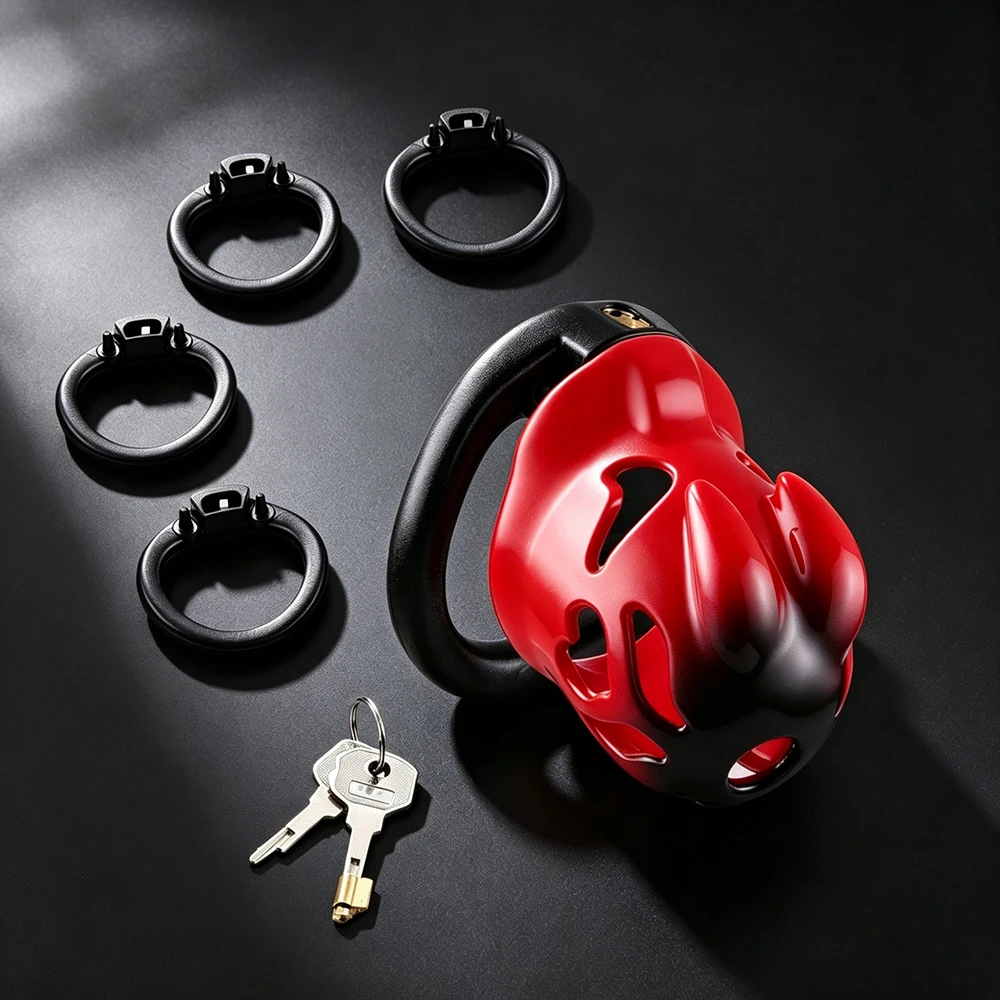BDSM ABS Rabbit Style Penis Cage Cock Ring Chastity Lock With 5 Penis Ring Male Slave Chastity Cage Bondage Adult Sex Toys