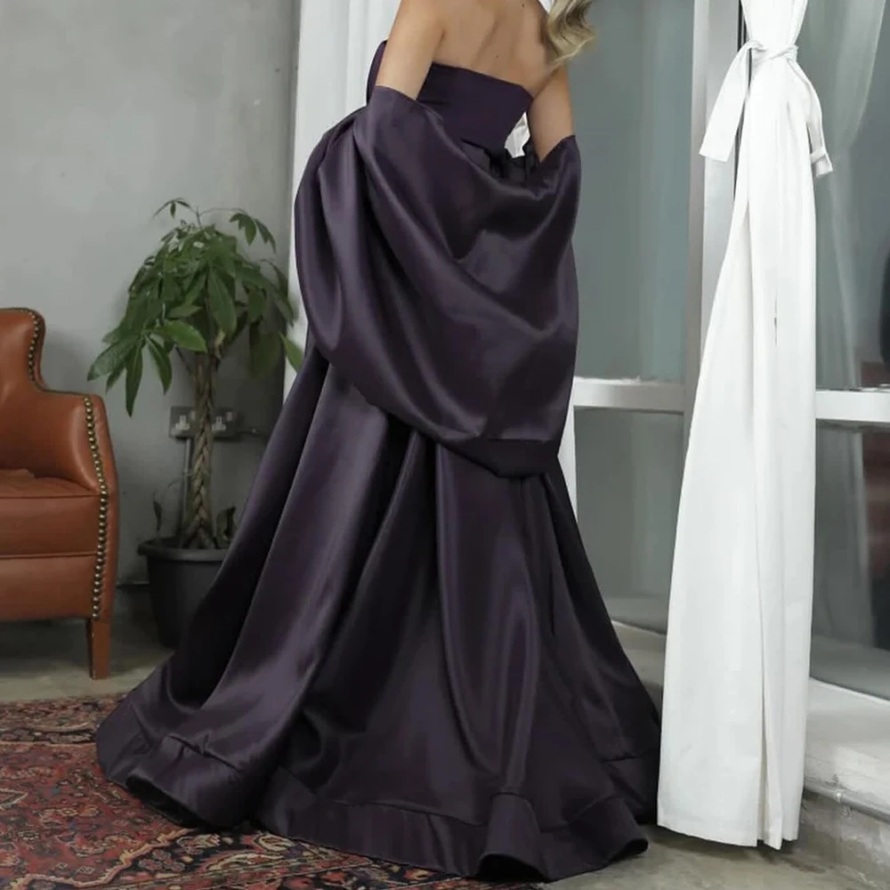 Personalizado clássico xale mangas destacáveis plissados vestidos de noite elegante a linha querida cetim vestidos de festa roxo vestidos de baile