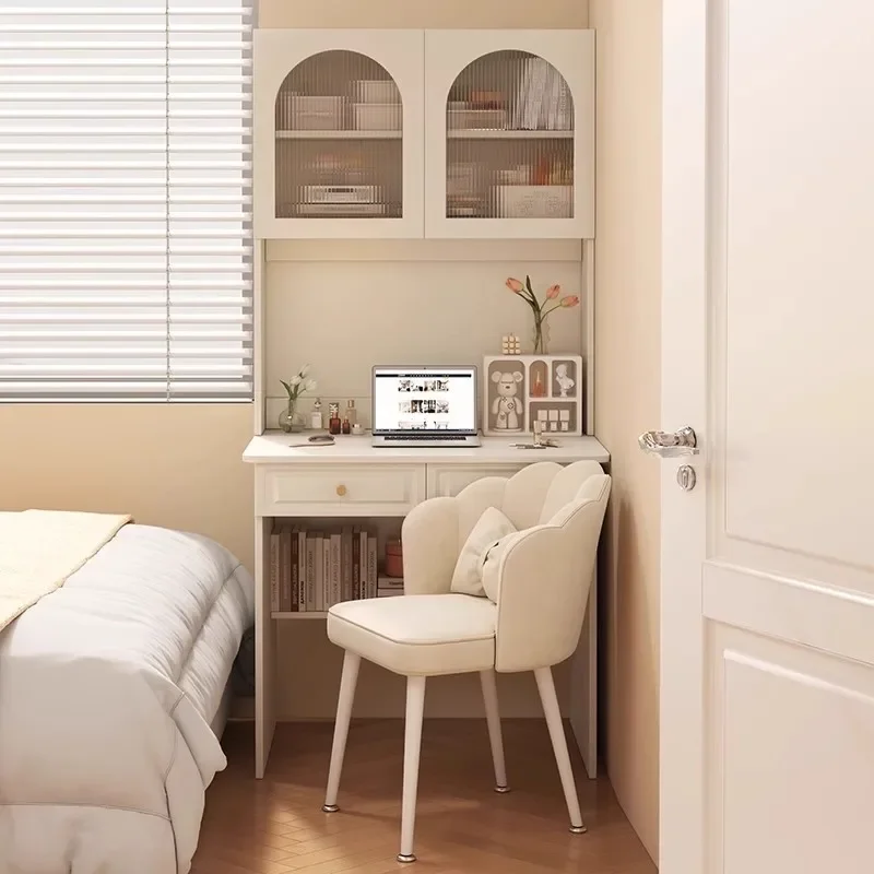 Solid wood core desk bookshelf integrated French cream wind belt cabinet study table household computer table bedroom dressing