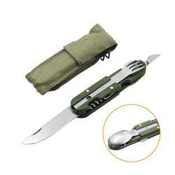 Detachable camping cutlery set, portable five-in-one stainless steel travel cutlery, multifunctional folding outdoor cutlery