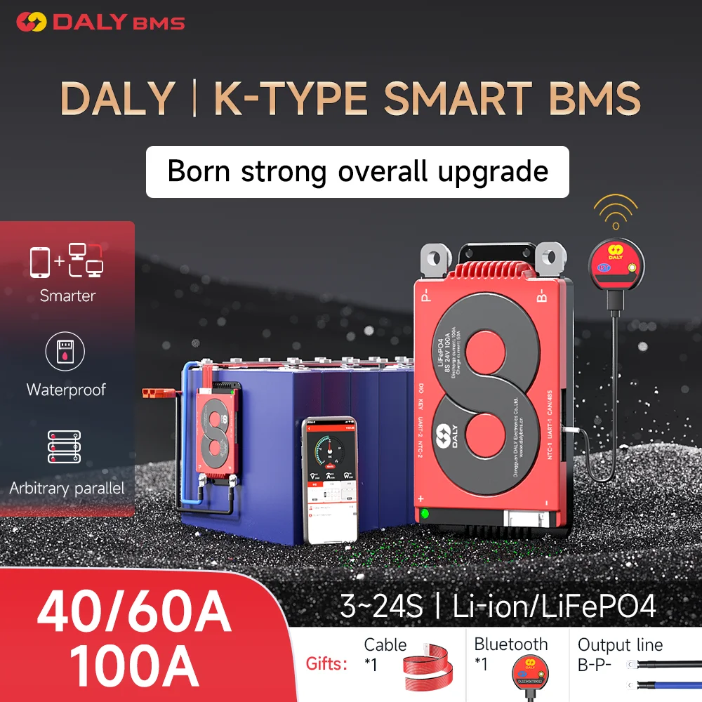 

Daly BMS 16S LiFePo4 Smart BMS 4S 12V 8S 24V 48V Scooter 40A 60A 100A Li-Ion Battery Energy Storage CANBUS UART Bluetooth APP