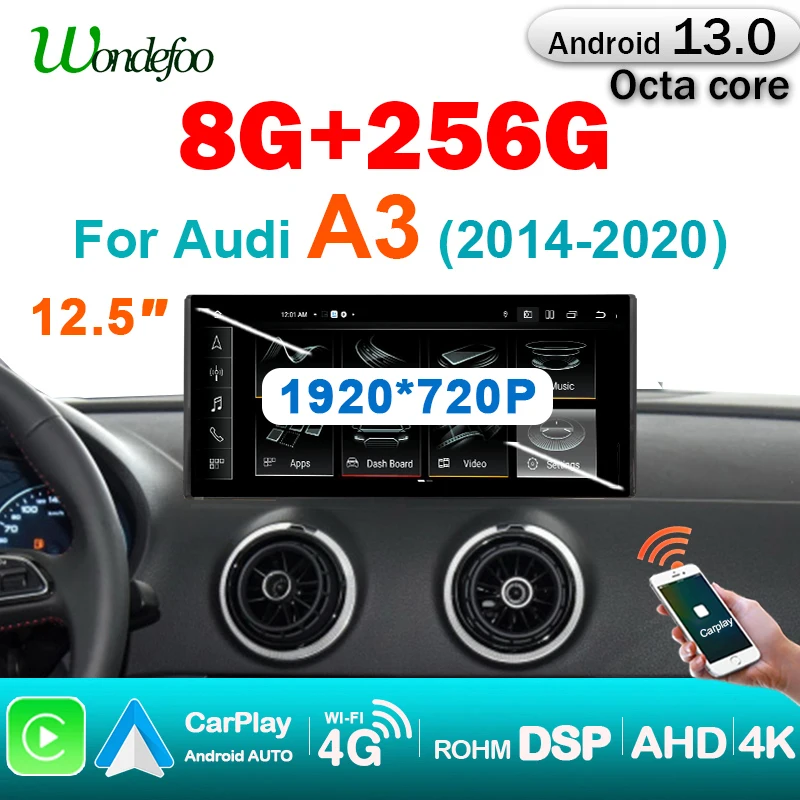 1920*720P 12.5'' Screen CarPlay Android 13 Auto Stereo autoradio For Audi A3 2014-2020 Car Radio Multimedia player GPS Google 4G