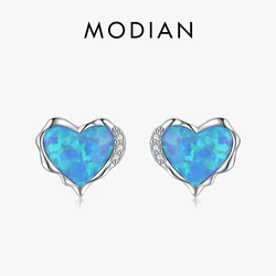 Modian 925 Sterling Silver Trendy Irregular Hearts Ear Studs Charm Shiny Opal Stud Earrings For Women Party Fine Jewelry Gifts