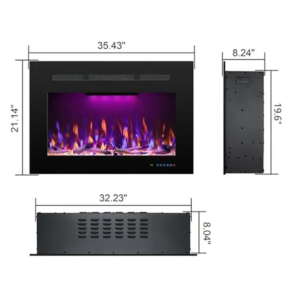 Electric Fireplace Insert with 3 Flame Colors & Top Light Thermostat Heater 750/1500W Recessed Crackling Sound Remote Control