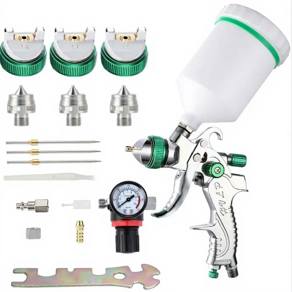 HVLP High Atomization Spray Gun with 1.3/1.4mm Nozzles, 1000cc Aluminum Cup & Gauge for Professional Paint Touch-Up