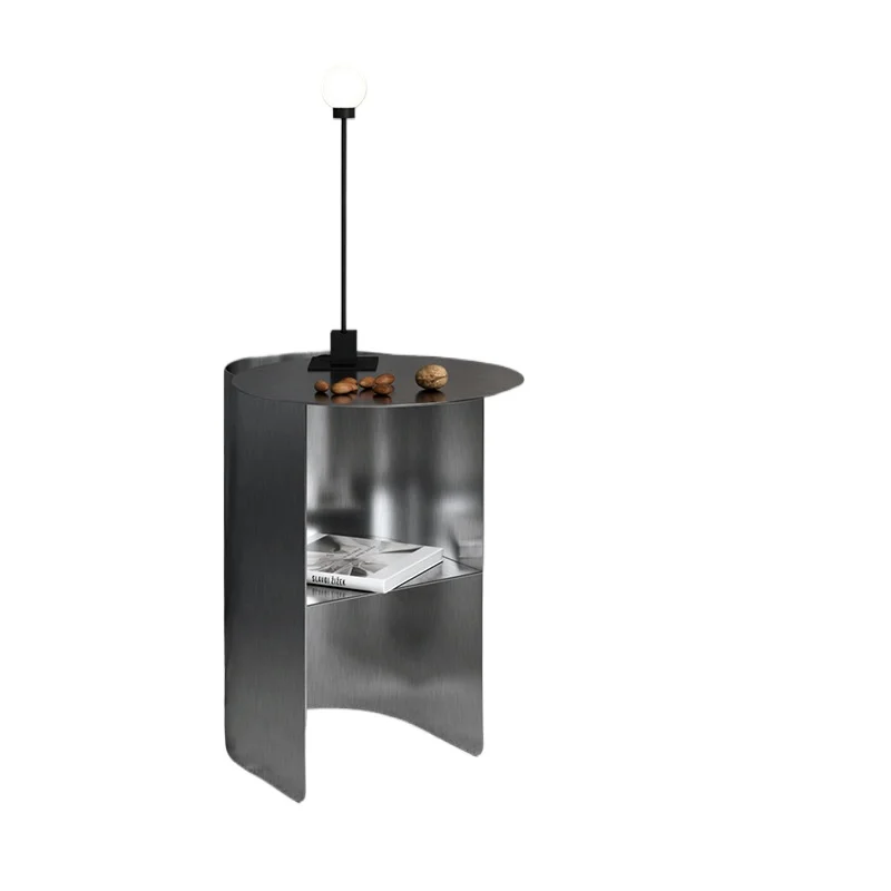 

minimalist round bedside storage table, sofa small side table, light luxury stainless steel wrought iron bedside table