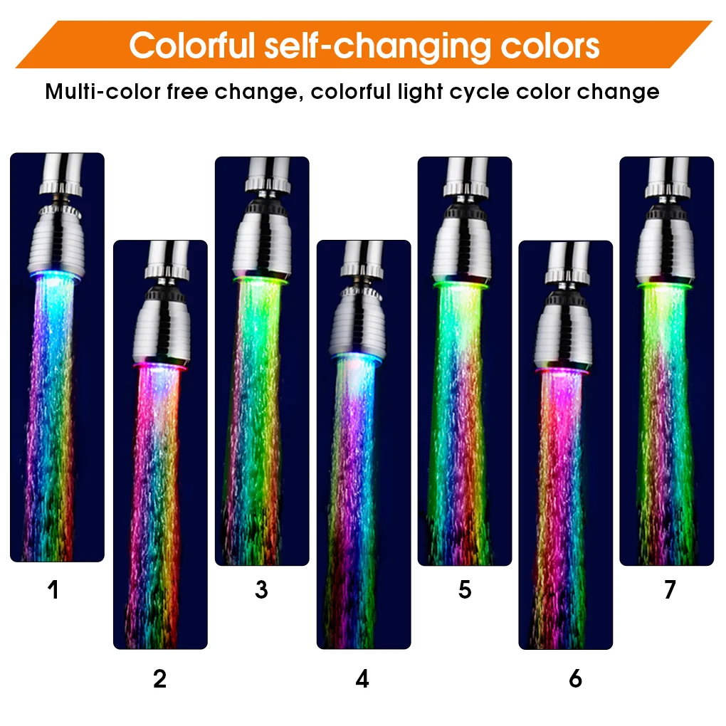 LED Lighting Water Faucet Temp Control Rgb Color Changing Tap Shower Head 360 Degree Heat-Resistant Sprayer Plastic Nozzle