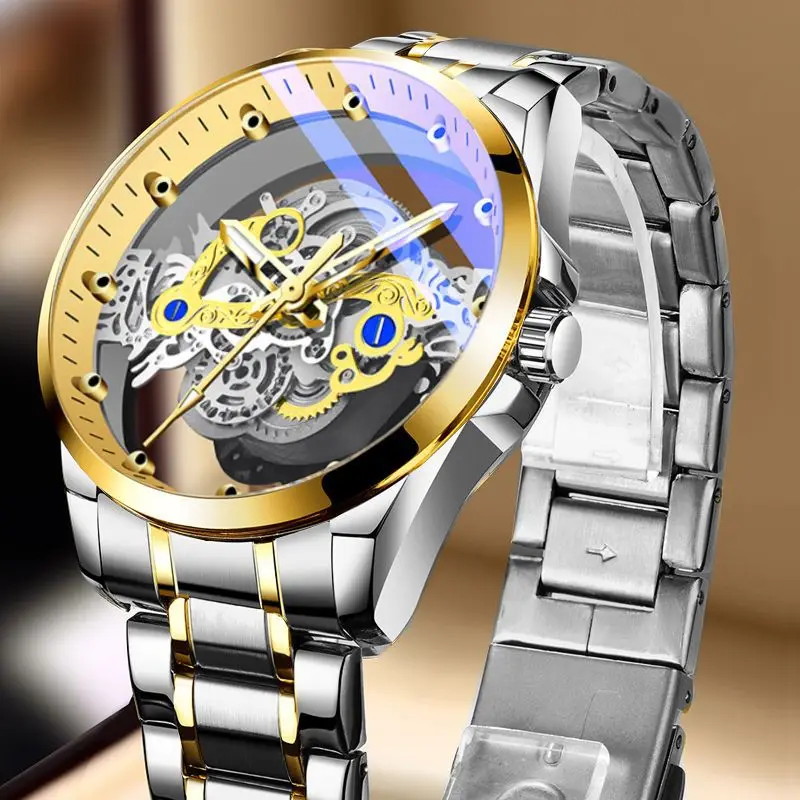 New Hollow Transparent Fully Automatic Men's Watch Waterproof Night Light Watch Men Luxury Watch Numberless