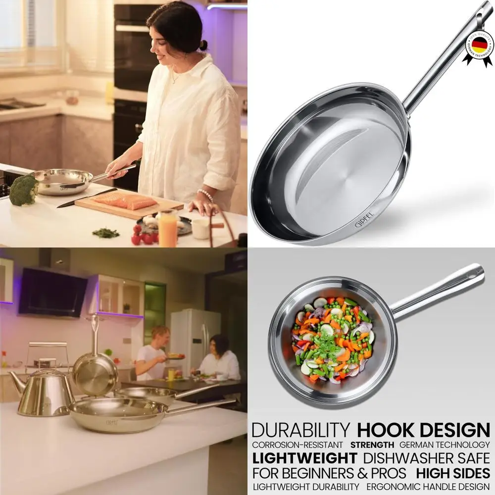 

12 Tri-Ply Stainless Steel Fry Pan - Non-Toxic, Healthy Cookware for Induction, Gas, Electric, and Oven Use