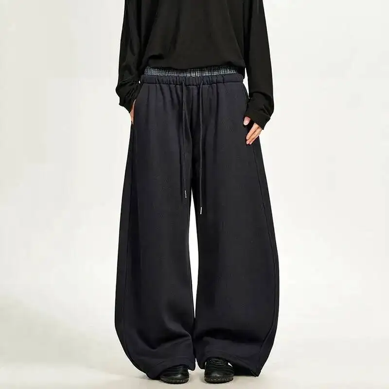 KN American Style Scimitar Sweatpants for Men and Women, Fake TwoPiece, Double Waistband, Straight Loose Casual FXGN