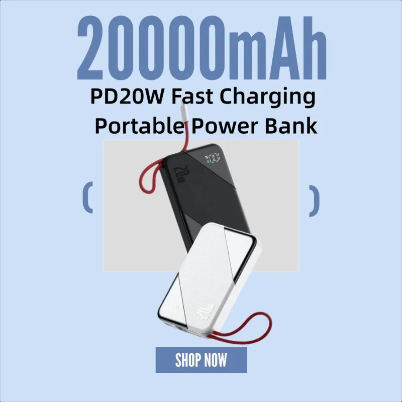 

Портативный внешний аккумулятор PD20W с быстрой зарядкой, большой емкости, маленький и портативный, с гальваническим цифровым дисплеем, мобильный источник питания