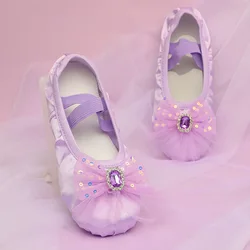 Hot Sale Kids Girls Pink Dance Wear Laser Bow Ballet Shoes Wholesale