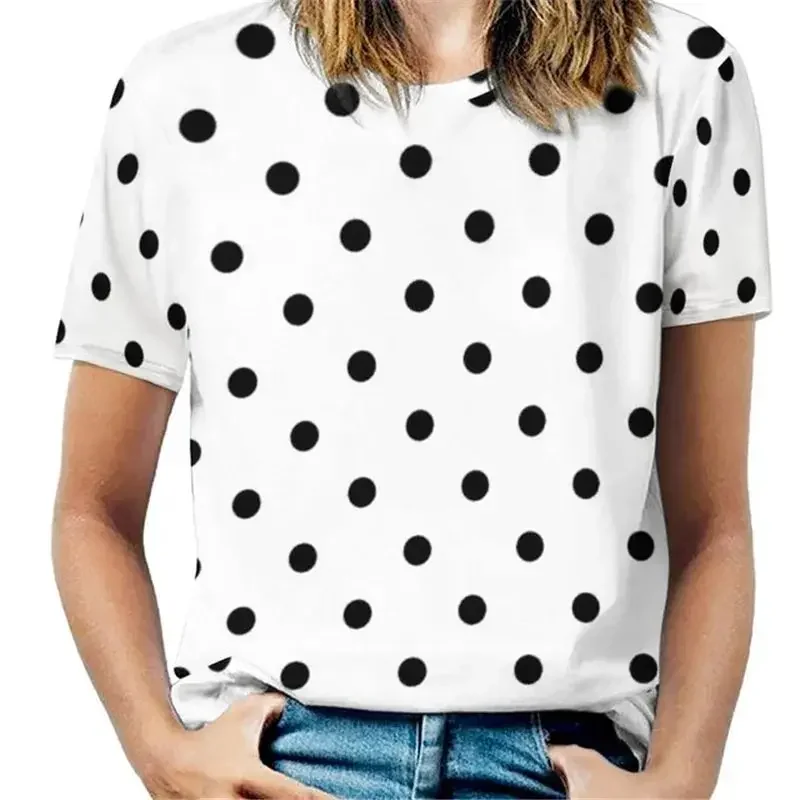 Women\'s Harajuku 3D Polka Dot Printed T-shirt Home Comfortable Round Neck T-shirt Short Sleeve Summer Basic Women\'s Clothing