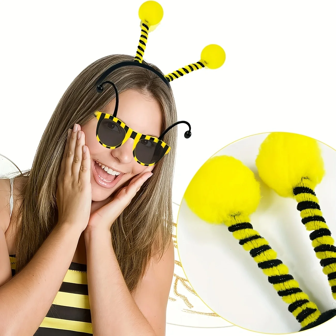 

8 pieces/sets of Bee role-playing costume accessories - Bumblebee Antenna Headband and glasses set, Women's Bee Tentacle headban
