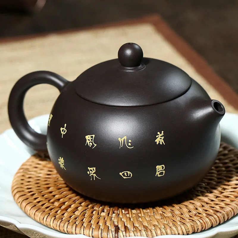 170ml Chinese Yixing Purple Clay Teapots Ball Shaped Infuser Xishi Tea Pot Raw Ore Dark Green Mud Kettle Handmade Zisha Tea Set