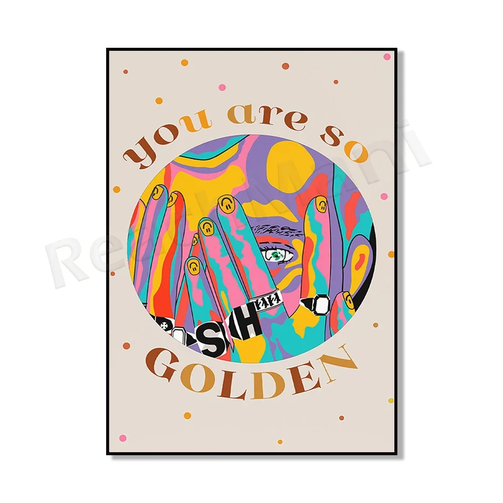 You are so golden poster, typography poster, love poster, 70s quote, 70s psychedelic art, home decor,