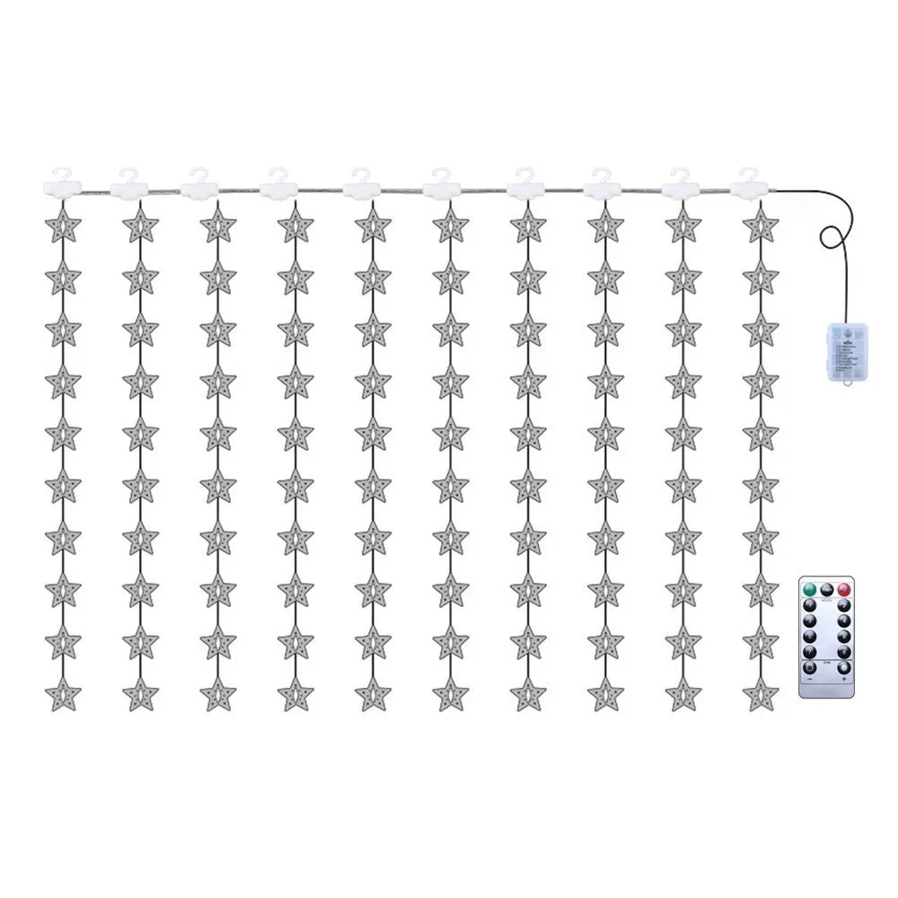 100/200 LEDs Fairy Five-pointed Star Room Layout Hanging Type Curtain String Lights Window Decor LED Star Lamp Xmas Lighting