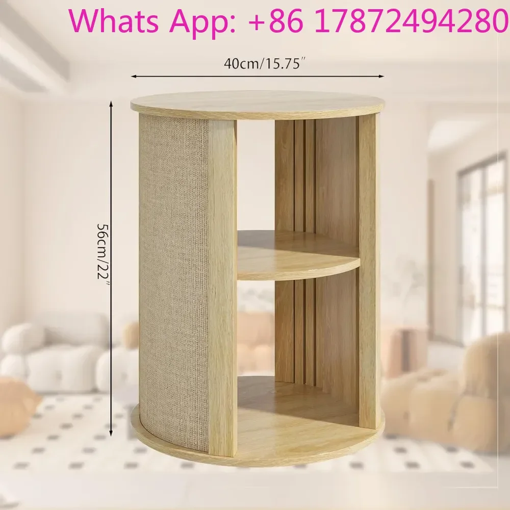 Set of 2 Wood Round Side Table for Sofa, Couch Bedside End Table with Storage