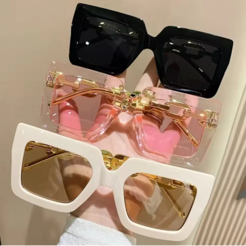 Gafas de sol cuadradas Retro con cadena para mujer, anteojos de sol femeninos a la moda, Estilo Vintage, de gran tamaño, Color caramelo, para exteriores, gafas de calle, gafas de pesca a la moda