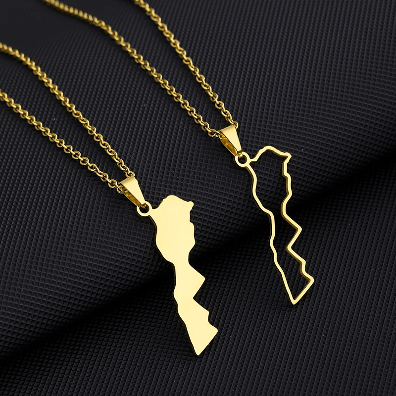 Stainless Steel Kingdom of Morocco Map Pendant Necklace Gold Steel Color Men Women Country Map Jewelry Gift