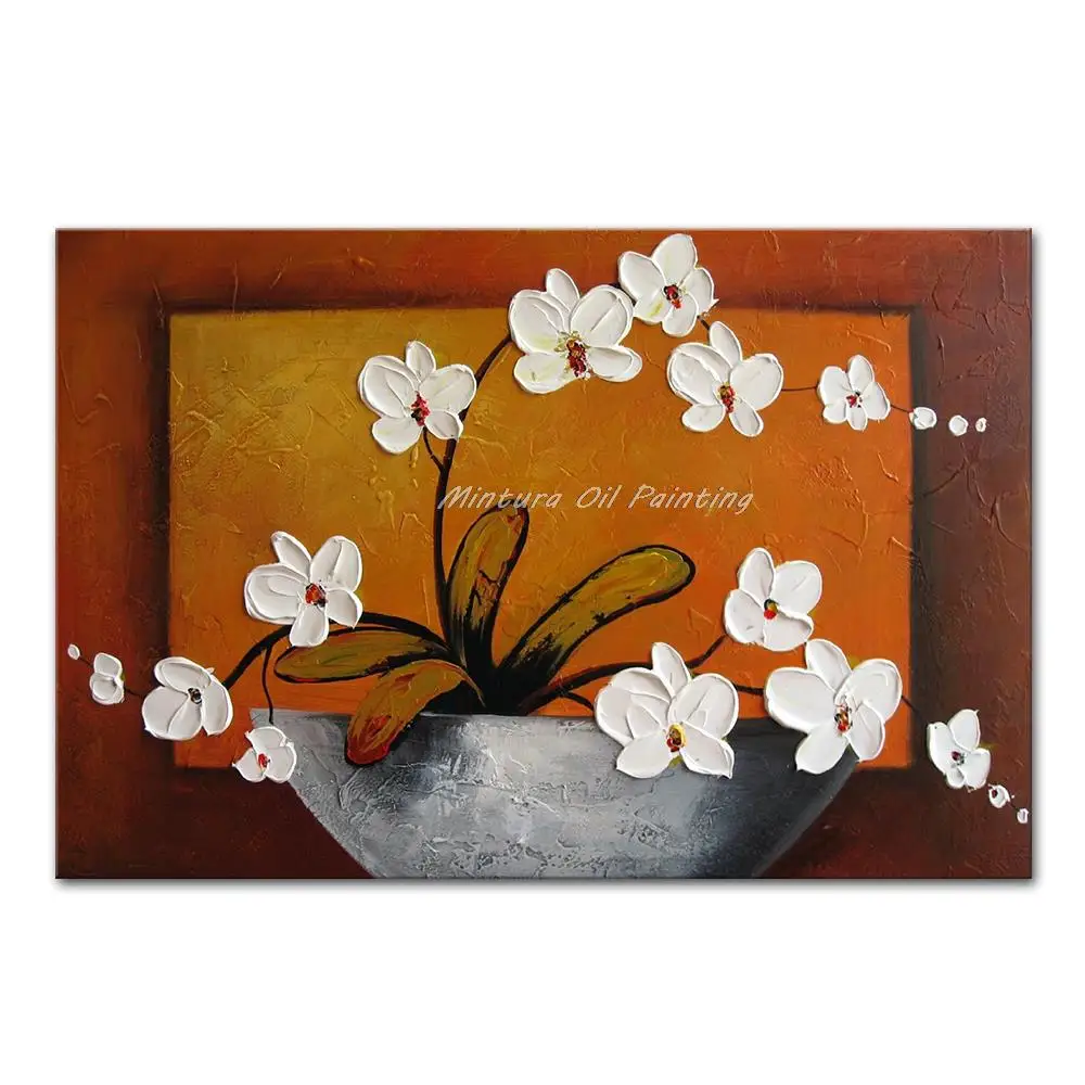 Mintura Hand-Painted Thick Butterfly Orchid Flowers Oil Painting On Canvas,Modern Abstract Wall Art,Pictures For,Home Decoration