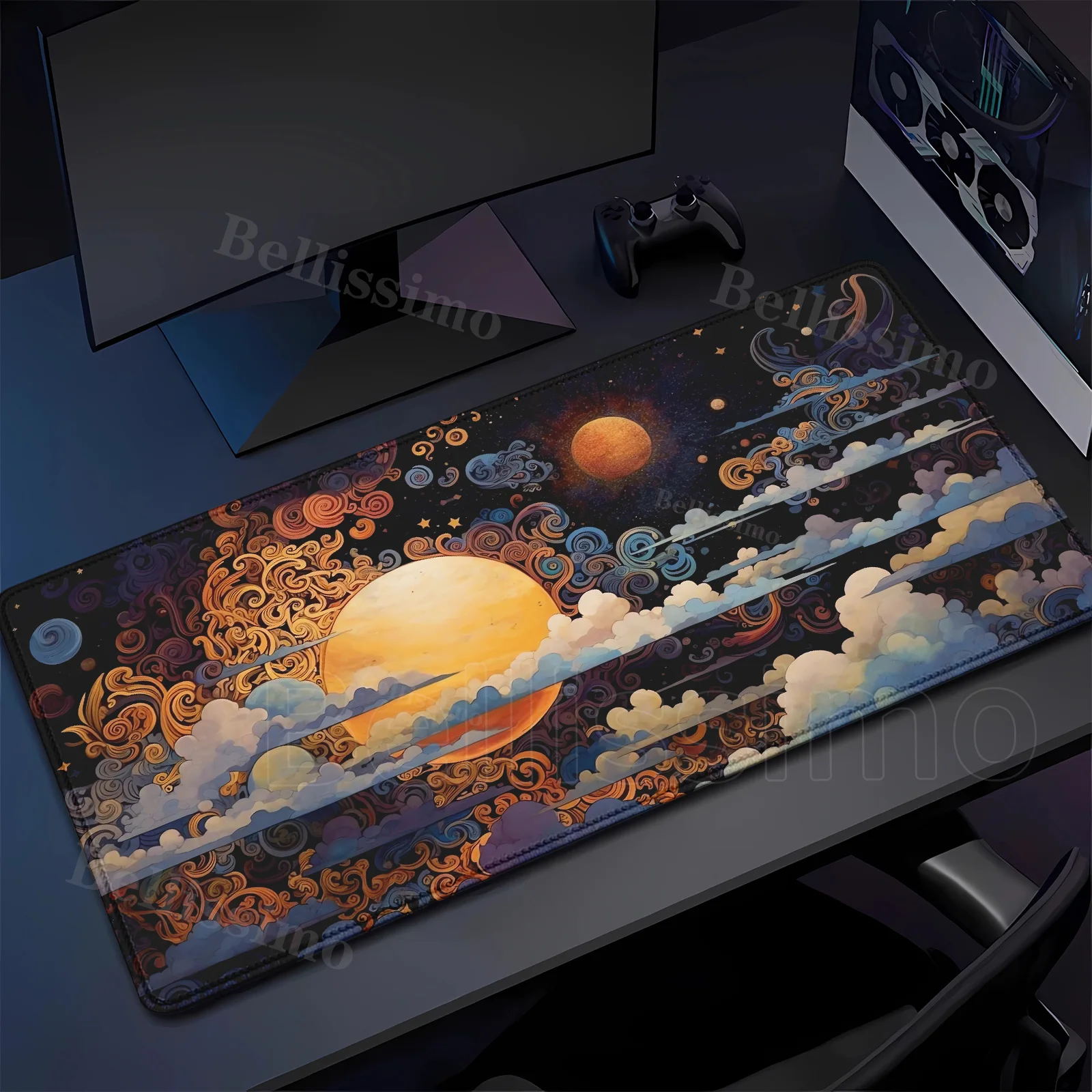 Moon and Sea Mouse Pad Gamer Starry Night Mousepad XXL คีย์บอร์ดยางธรรมชาติพรมนุ่มโต๊ะคอมพิวเตอร์โต๊ะ