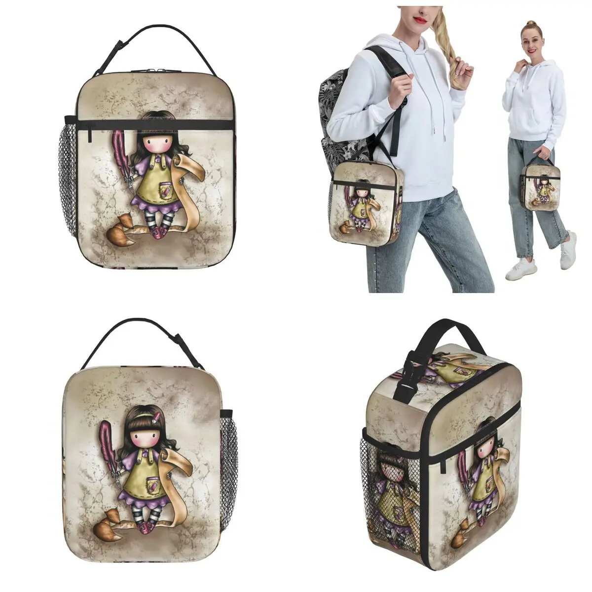 Santoro Gorjuss Doll Insulated Lunch Bags Cooler Bag Reusable Lunch Container Art Cute High Capacity Lunch Box Tote Men Women