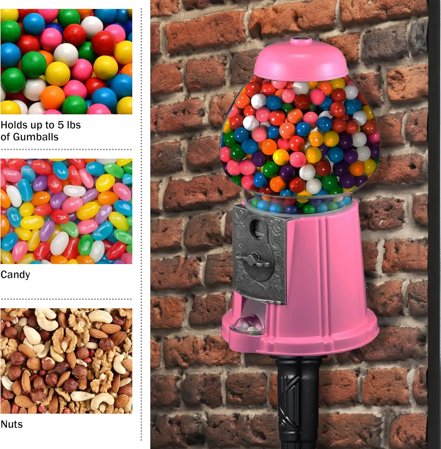 

15” Gumball Machine with Stand and Coin Bank -Bubble Gum Machine Candy Dispenser with Glass Globe and Metal Base - Vintage Style