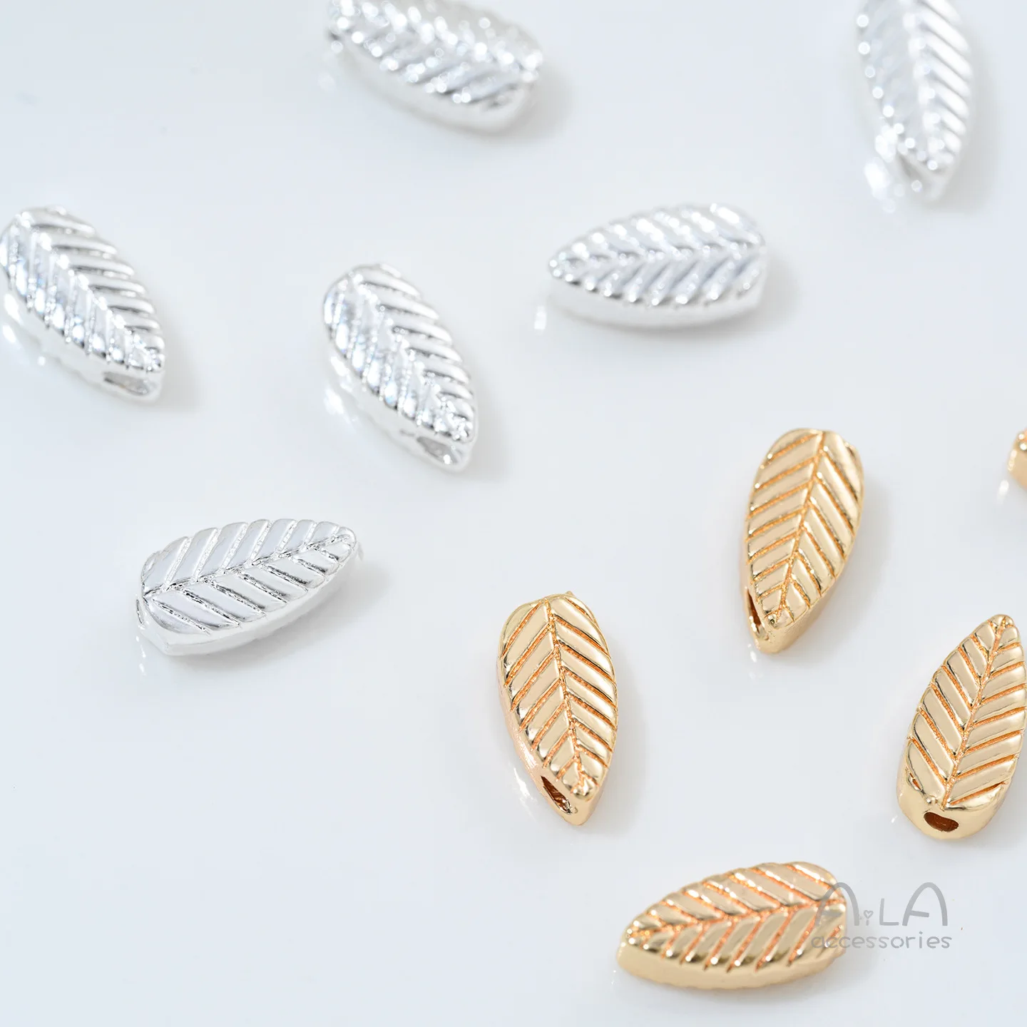 Silver-plated 14K Gold Double-sided Leaf Pattern Bead Spacer Handmade DIY Crystal String Bracelet Necklace Jewelry Accessories