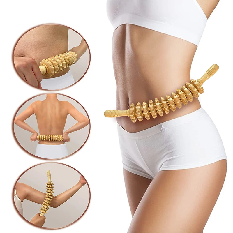 

Body Fascia Massager Anti-slip Handle Wood Grooved Gear Arms Legs Thighs Buttocks Smooth Roller Massager for Back Relaxation