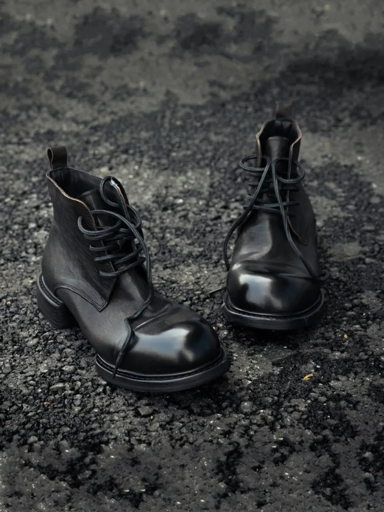 American Style Lace Up Ankle Boots Male Winter High-Top Platform Sneakers Horsehide Genuine Leather Work Shoes Motorcycle Boots
