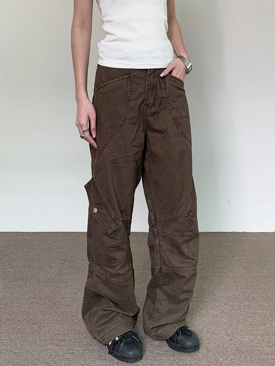 

Американские ретро военные рабочие брюки, свободные прямые повседневные длинные брюки с несколькими карманами для отдыха Faion