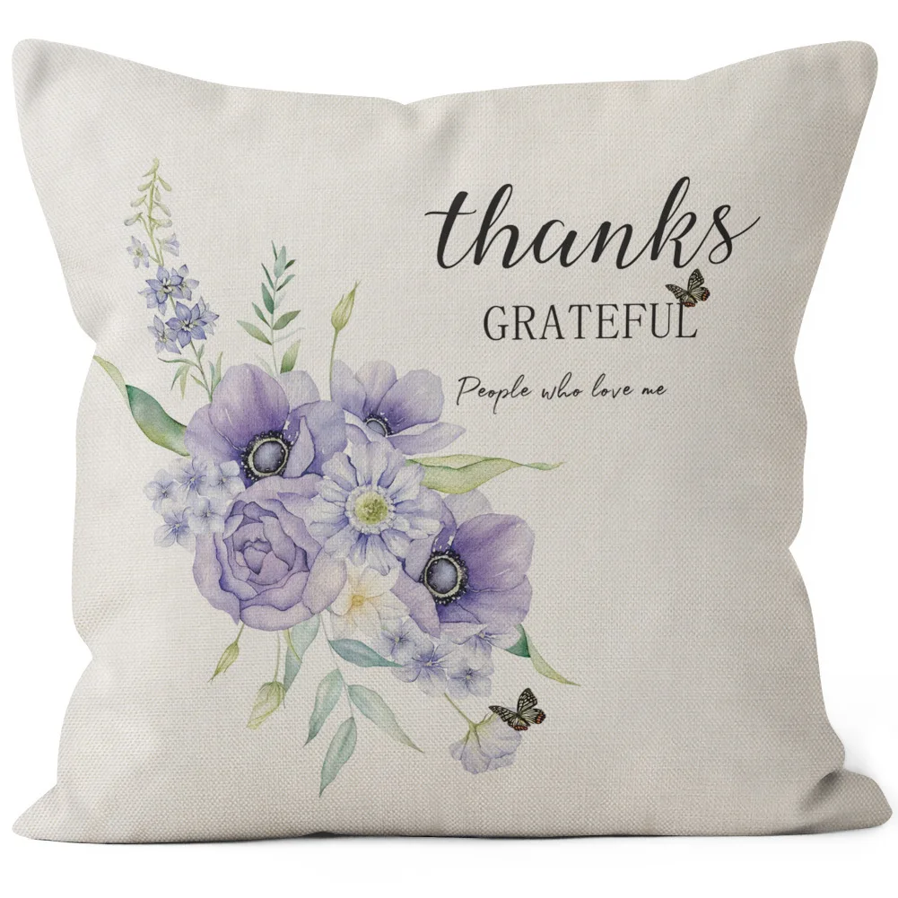 Purple Series Small Fresh Flower Printed Pillowcases Linen Family Living Room Sofa Pillows Car Seat Cushion Covers Multi-purpose