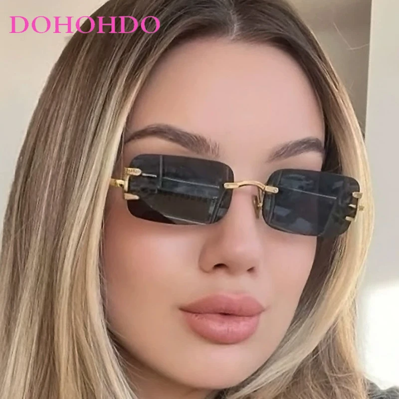 

Trendy Metal Rimless Small Square Women Sunglasses Luxury Brand Designer Shades Men Outdoor Travel Ladies Eyewear Lentes UV400